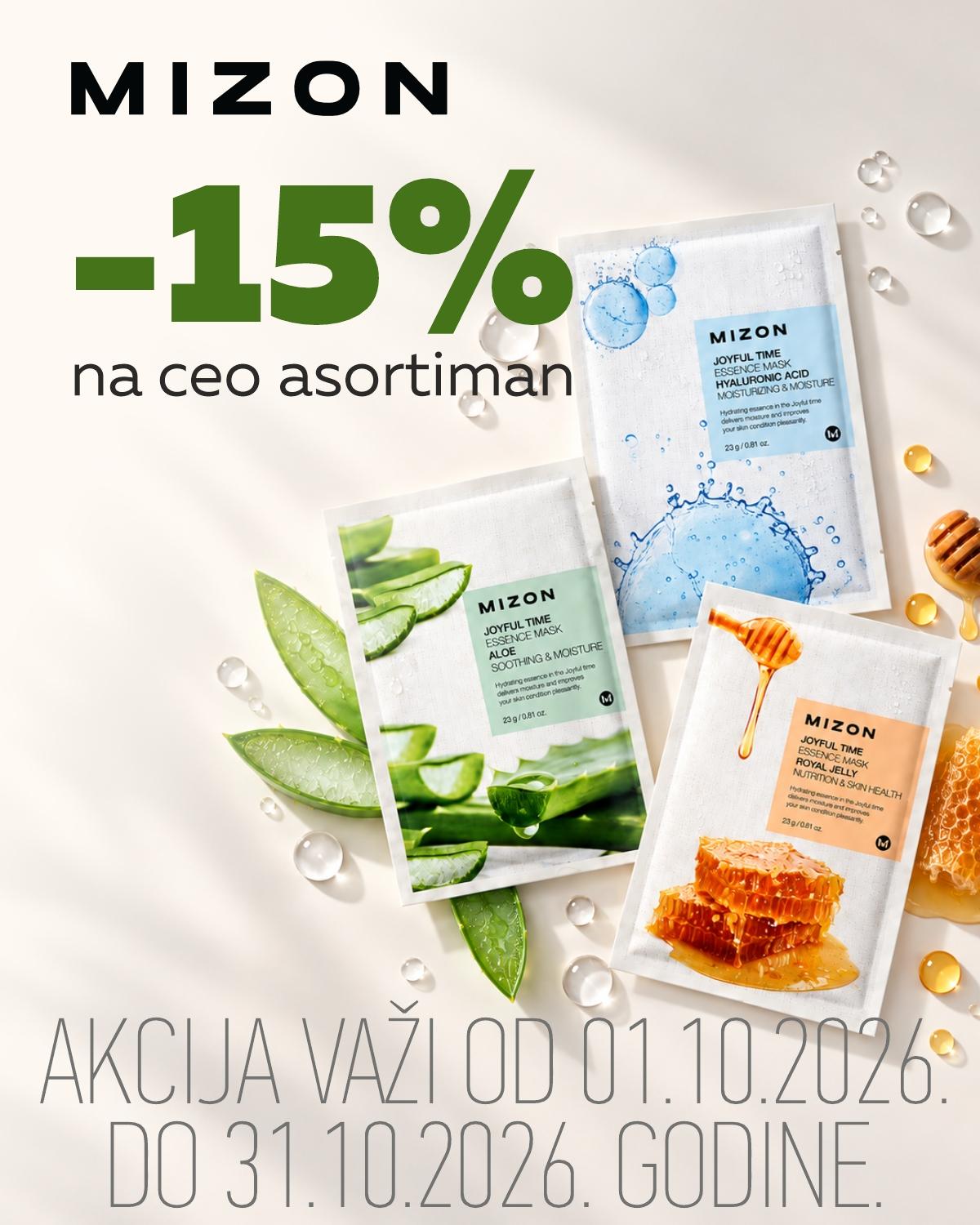 15% popusta na ceo asortiman Mizon proizvoda. 15% popusta na ceo asortiman Mizon proizvoda.